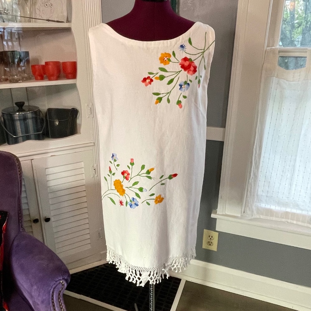 Vintage 60's Handmade Mini Dress w/Floral Embrodery Read Discription For Size